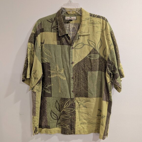 TOMMY BAHAMA 100% Silk Bird of Paradise Shirt L Button Down Short-Sleeve Green - Picture 9 of 11